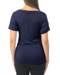 Navy Short sleeve Maternity Shirts with Pocket