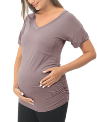 Light Purple Short sleeve Maternity Shirts with Pocket