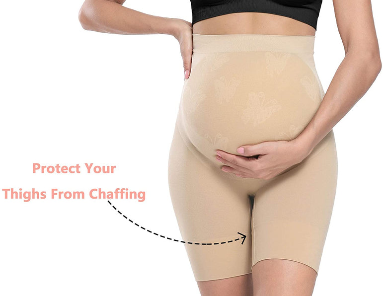 Beige Seamless Maternity Shapewear,Prevent Thigh Chaffing, Belly Support