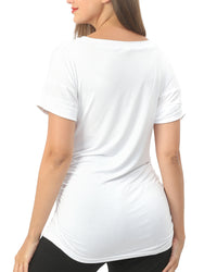 White Short sleeve Maternity Shirts with Pocket