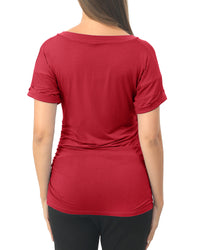 Wine Red Short sleeve Maternity Shirts with Pocket