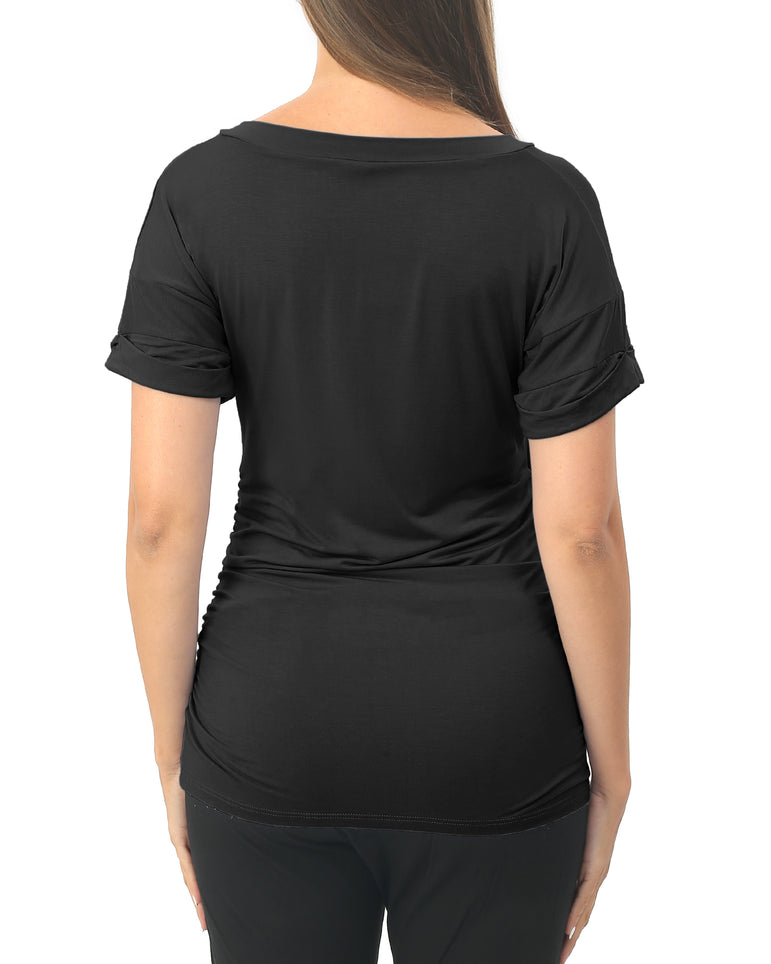 Black Short sleeve Maternity Shirts with Pocket