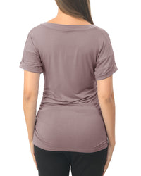 Light Purple Short sleeve Maternity Shirts with Pocket